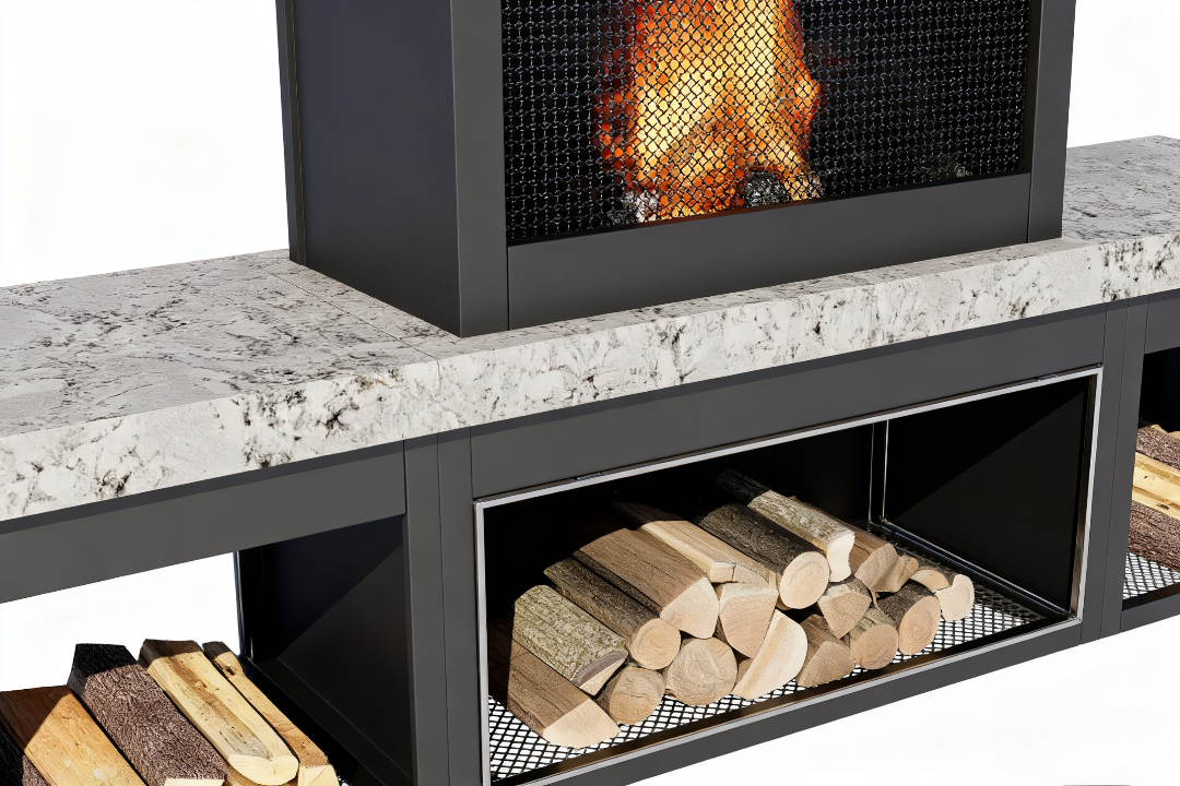 Pyrostellar 74″Modern Outdoor Fireplace with Chimney & Log Holders