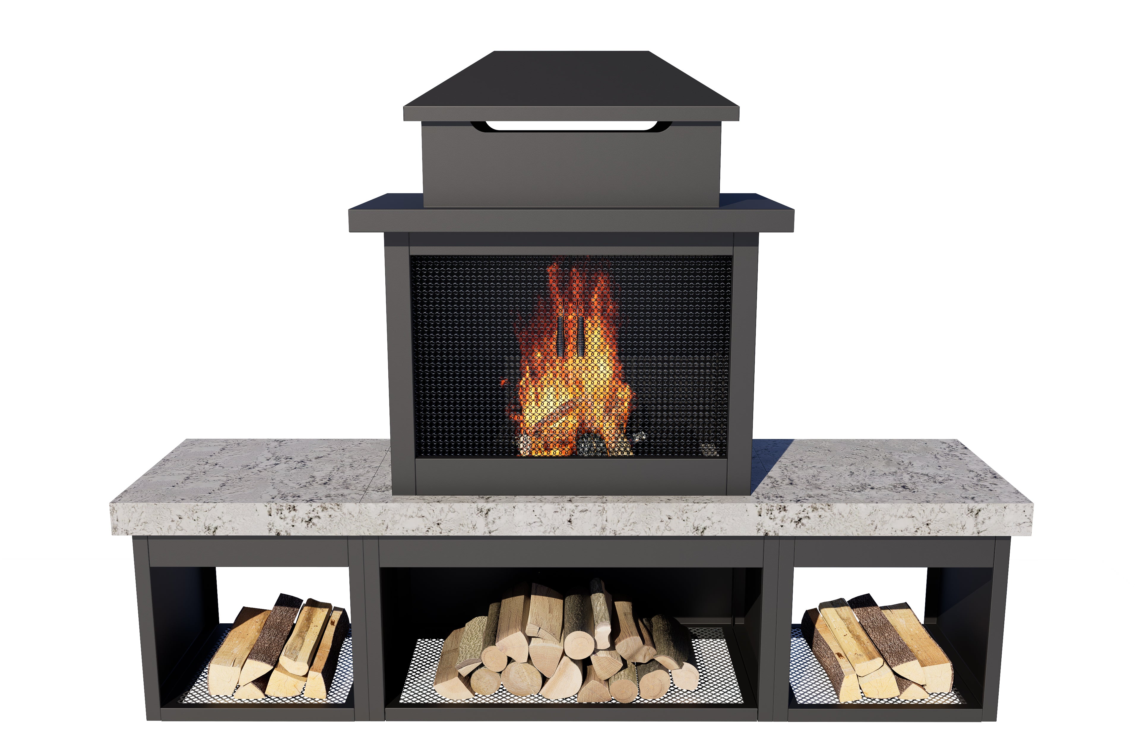 Pyrostellar 74″Modern Outdoor Fireplace with Chimney & Log Holders