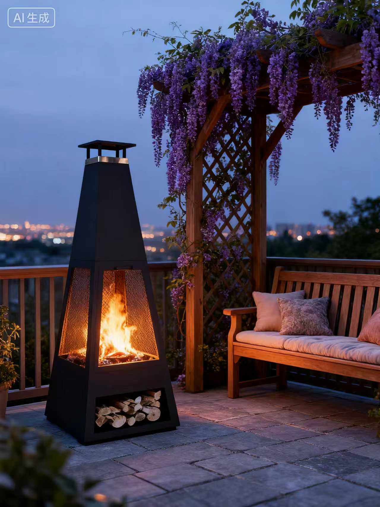 Pyrostellar - 71″ Garden Pyramids with Fireplace for Relaxation - Weatherproof Terrace Fireplace
