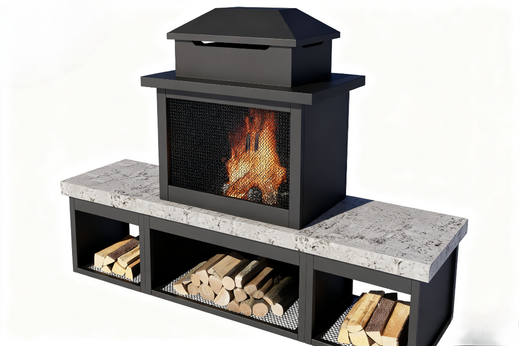 Pyrostellar 74″Modern Outdoor Fireplace with Chimney & Log Holders
