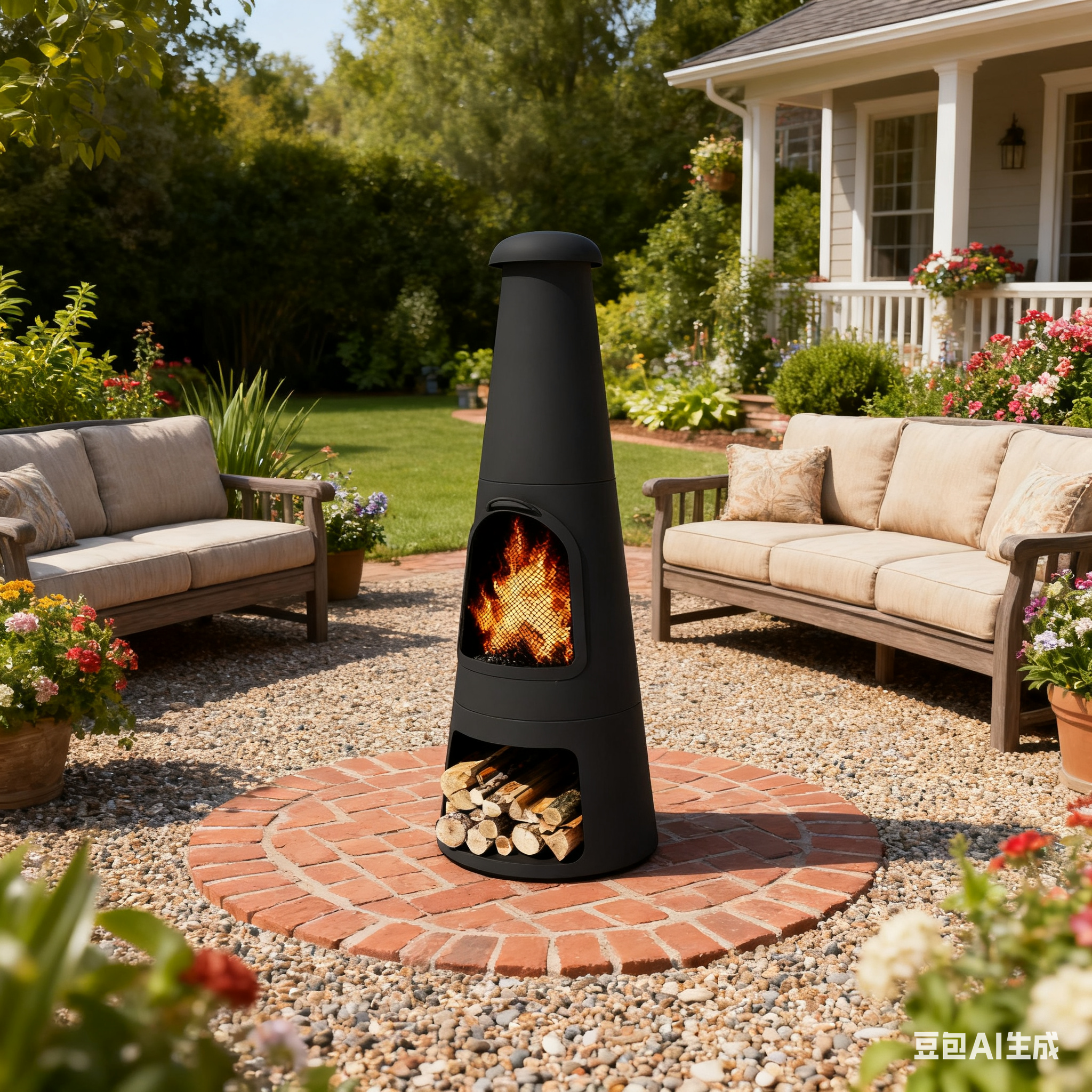 Pyrostellar 62" H Steel Fire Pit Chiminea with Built-In Log Holder