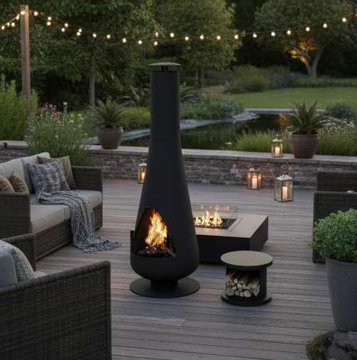 Pyrostellar 88-Inch Outdoor Chiminea Fire Pit with External Log Holder