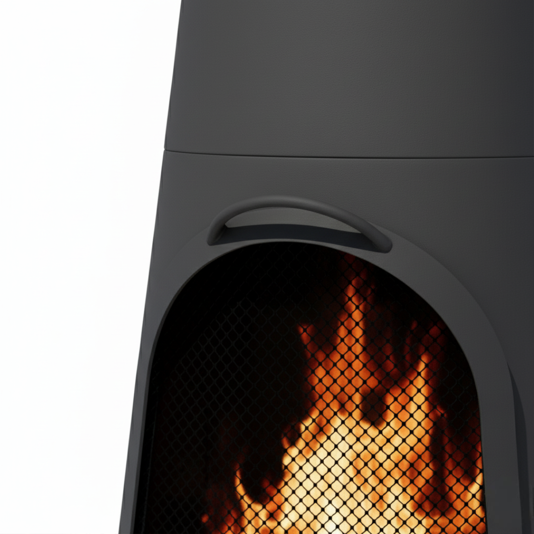 Pyrostellar 62" H Steel Fire Pit Chiminea with Built-In Log Holder