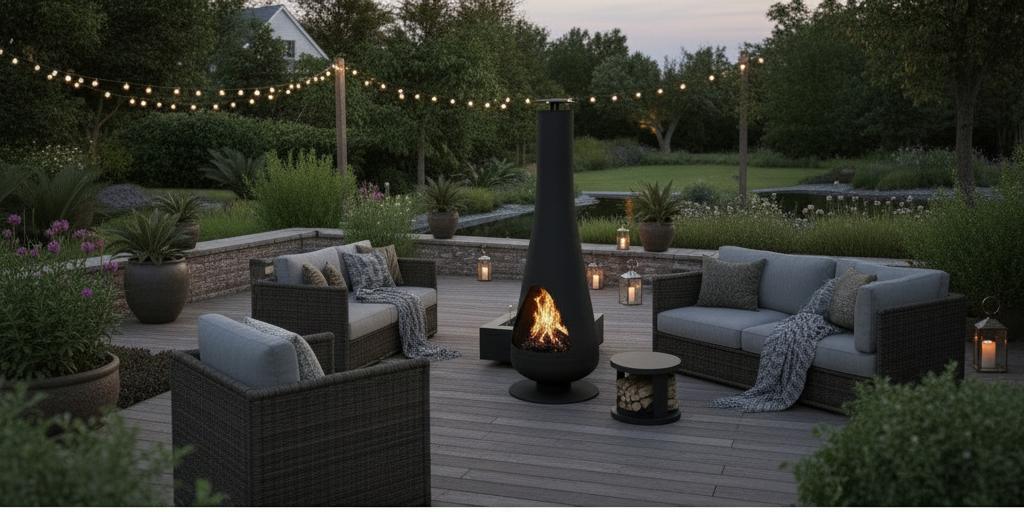 Pyrostellar 88-Inch Outdoor Chiminea Fire Pit with External Log Holder