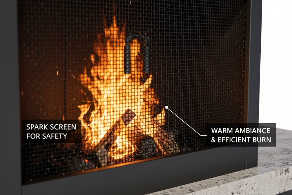 Pyrostellar 74″Modern Outdoor Fireplace with Chimney & Log Holders