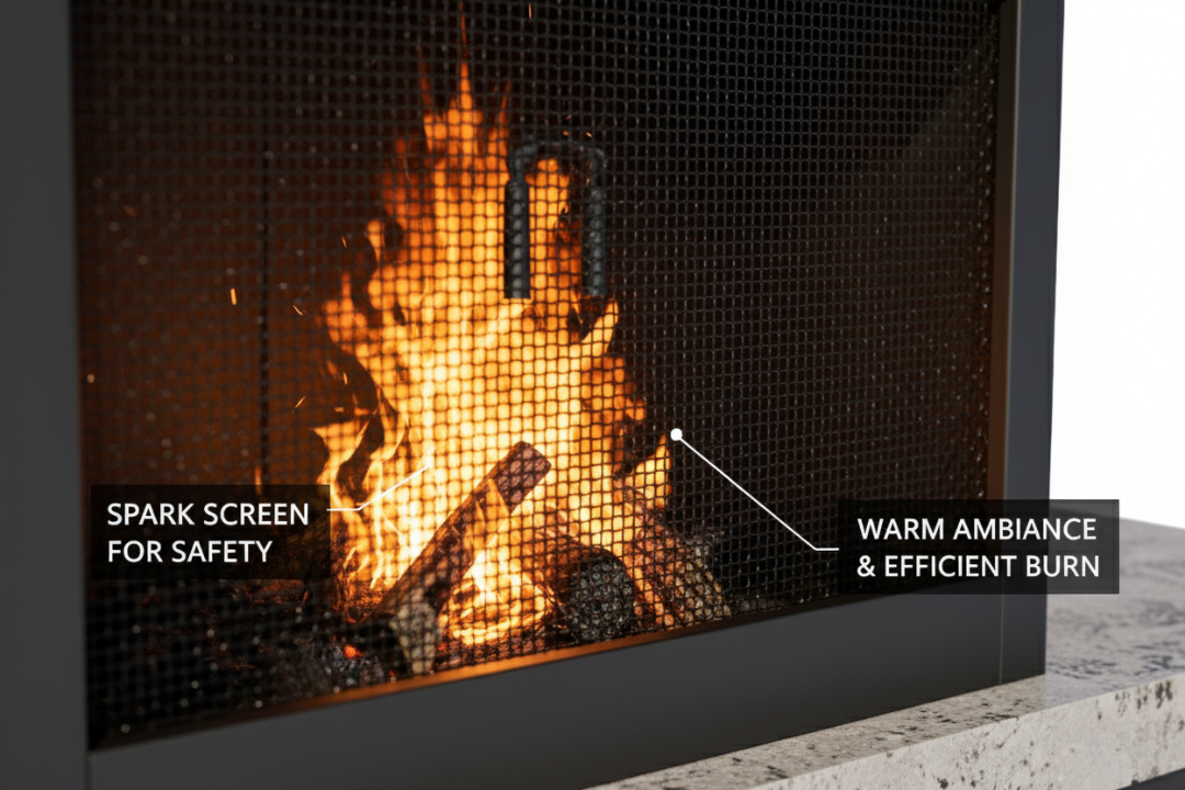 Pyrostellar 74″Modern Outdoor Fireplace with Chimney & Log Holders