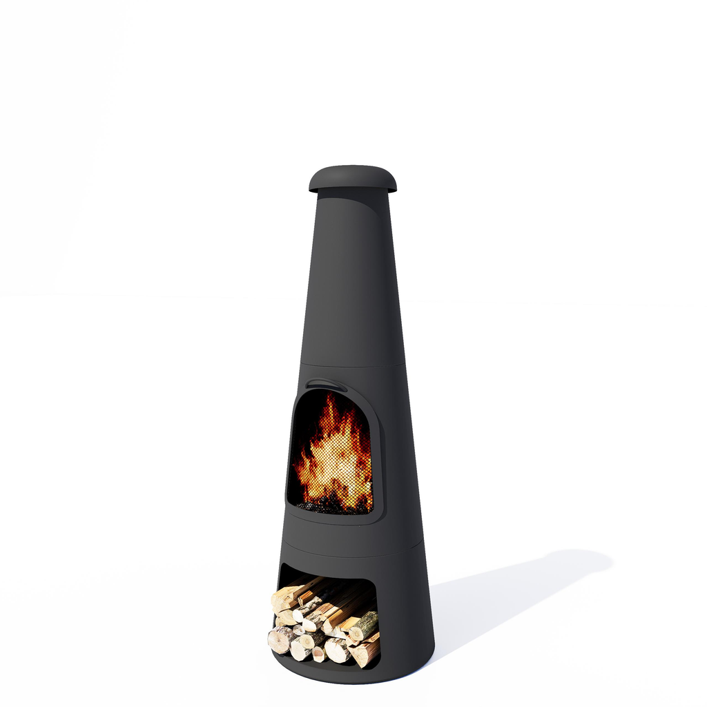Pyrostellar 62" H Steel Fire Pit Chiminea with Built-In Log Holder