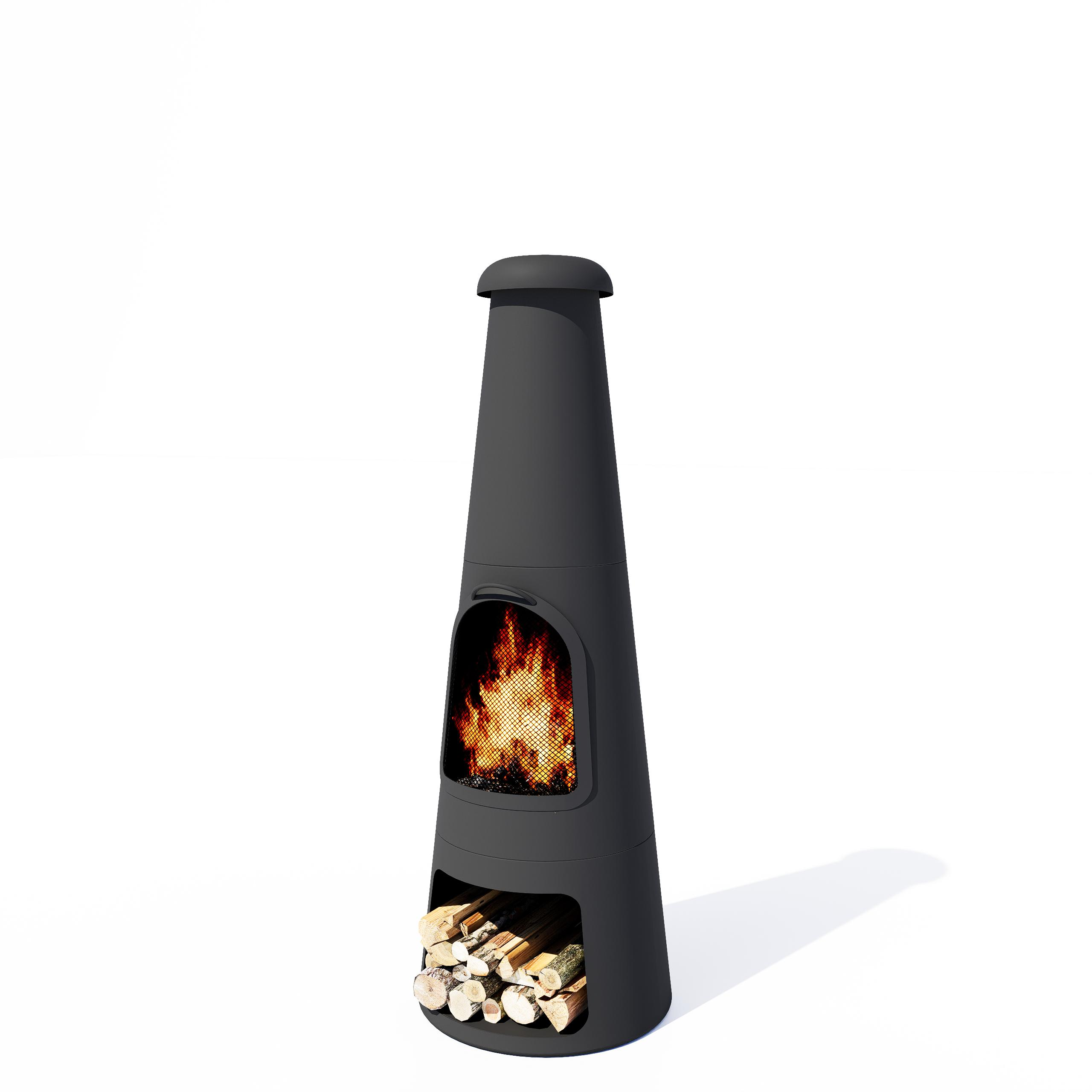 Pyrostellar 62" H Steel Fire Pit Chiminea with Built-In Log Holder