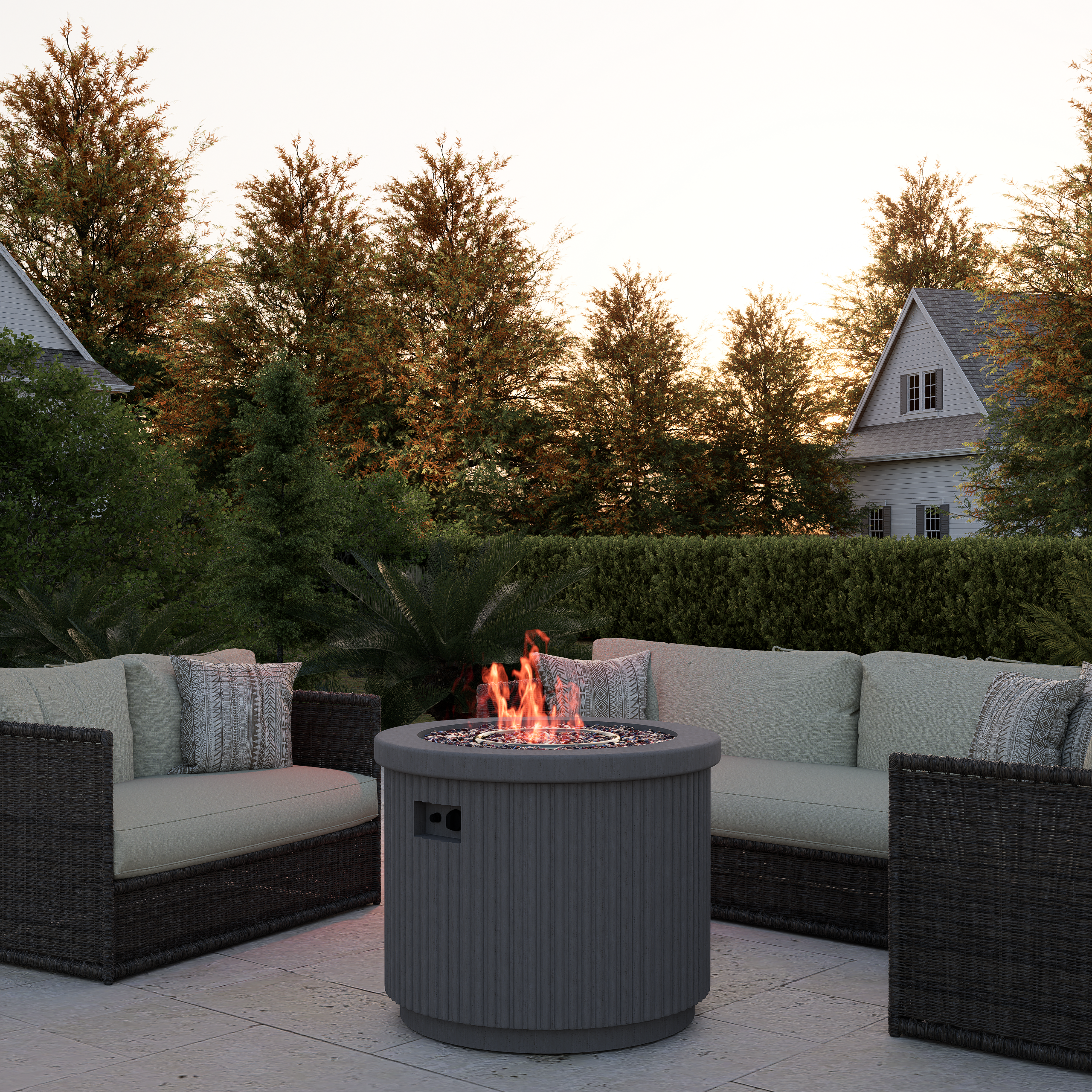 Pyostellar Low-Profile Outdoor Fire Pit Table with Cover
