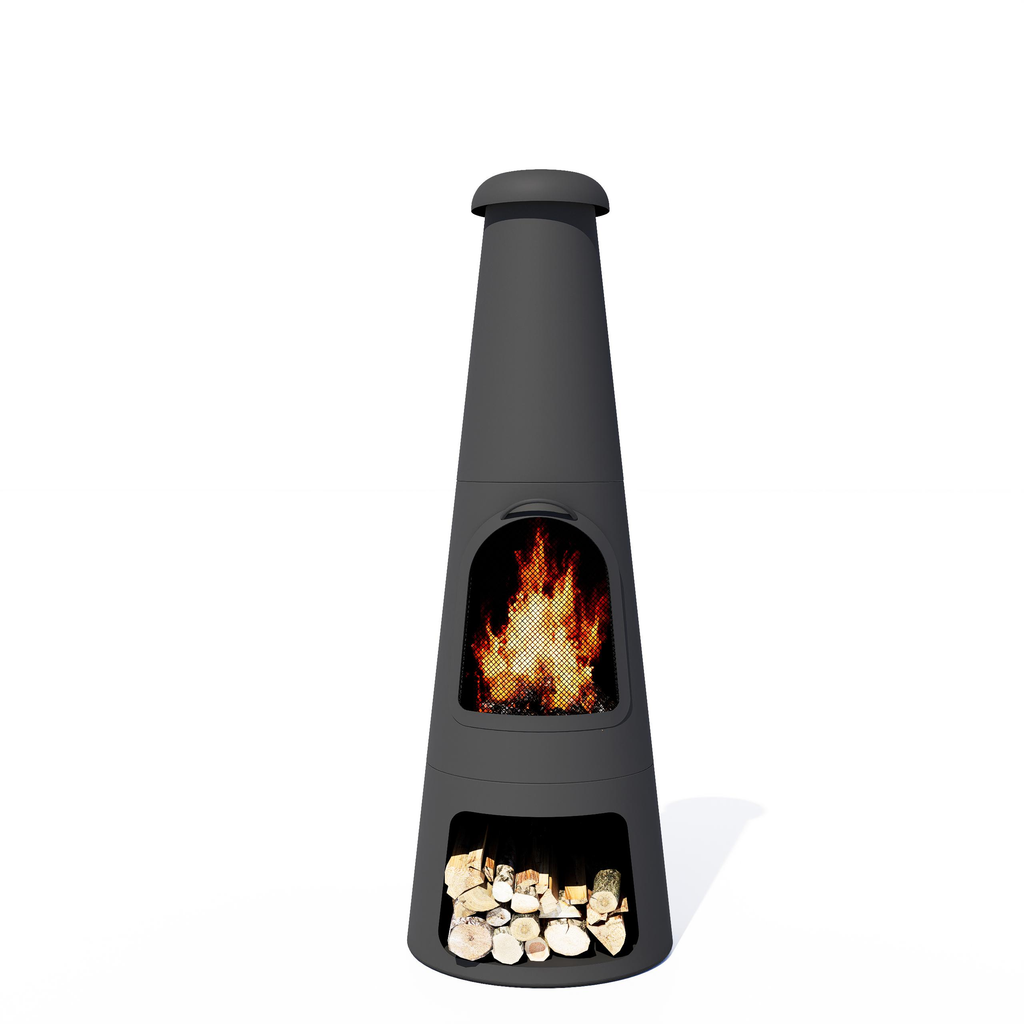 Pyrostellar 62" H Steel Fire Pit Chiminea with Built-In Log Holder