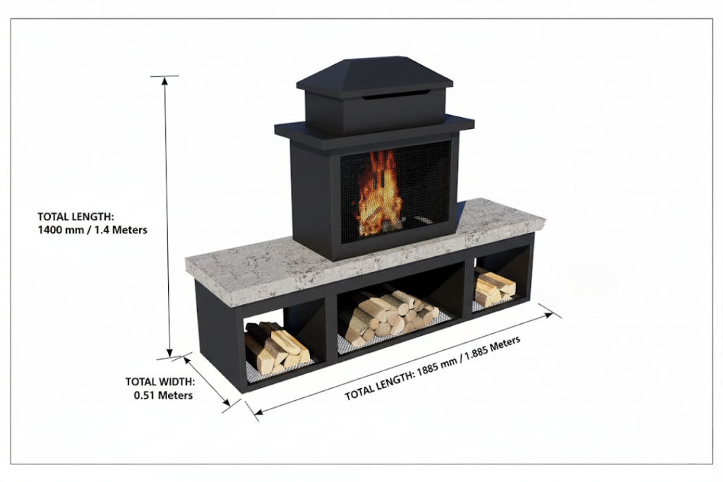 Pyrostellar 74″Modern Outdoor Fireplace with Chimney & Log Holders