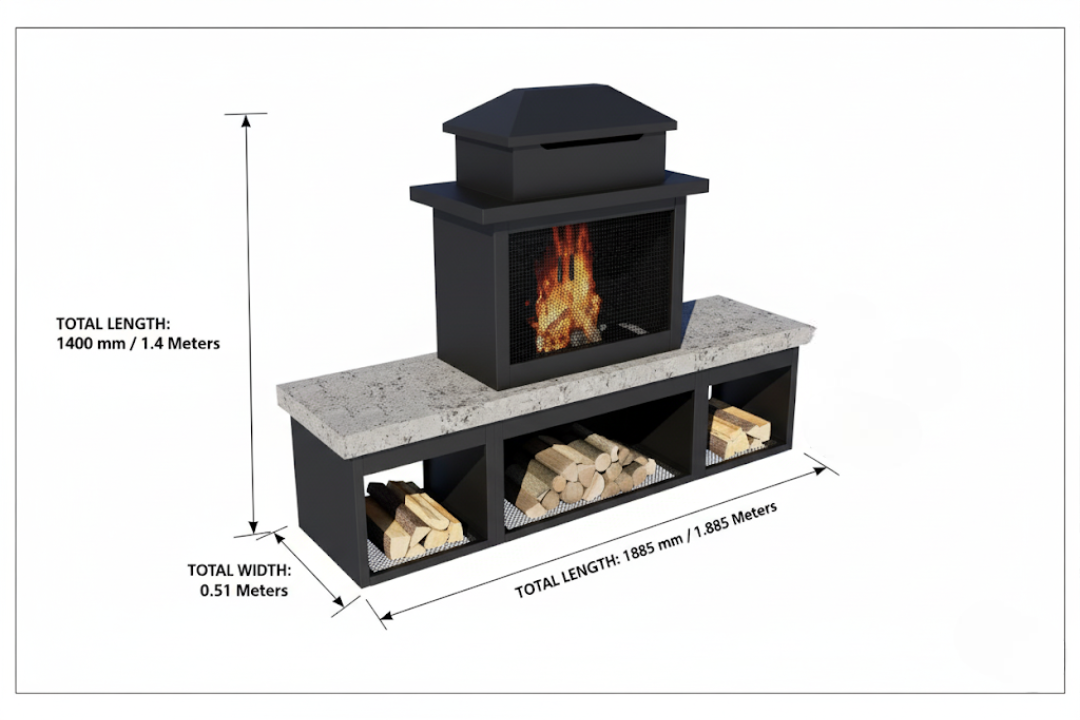 Pyrostellar 74″Modern Outdoor Fireplace with Chimney & Log Holders